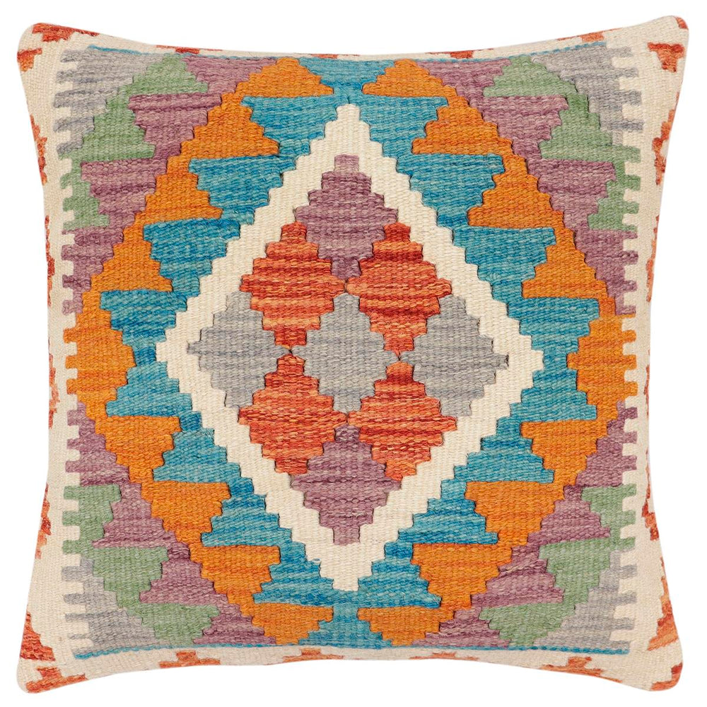 handmade Traditional Pillow Rust Blue Hand-Woven SQUARE 100% WOOL Hand woven turkish pillow2 x 2
