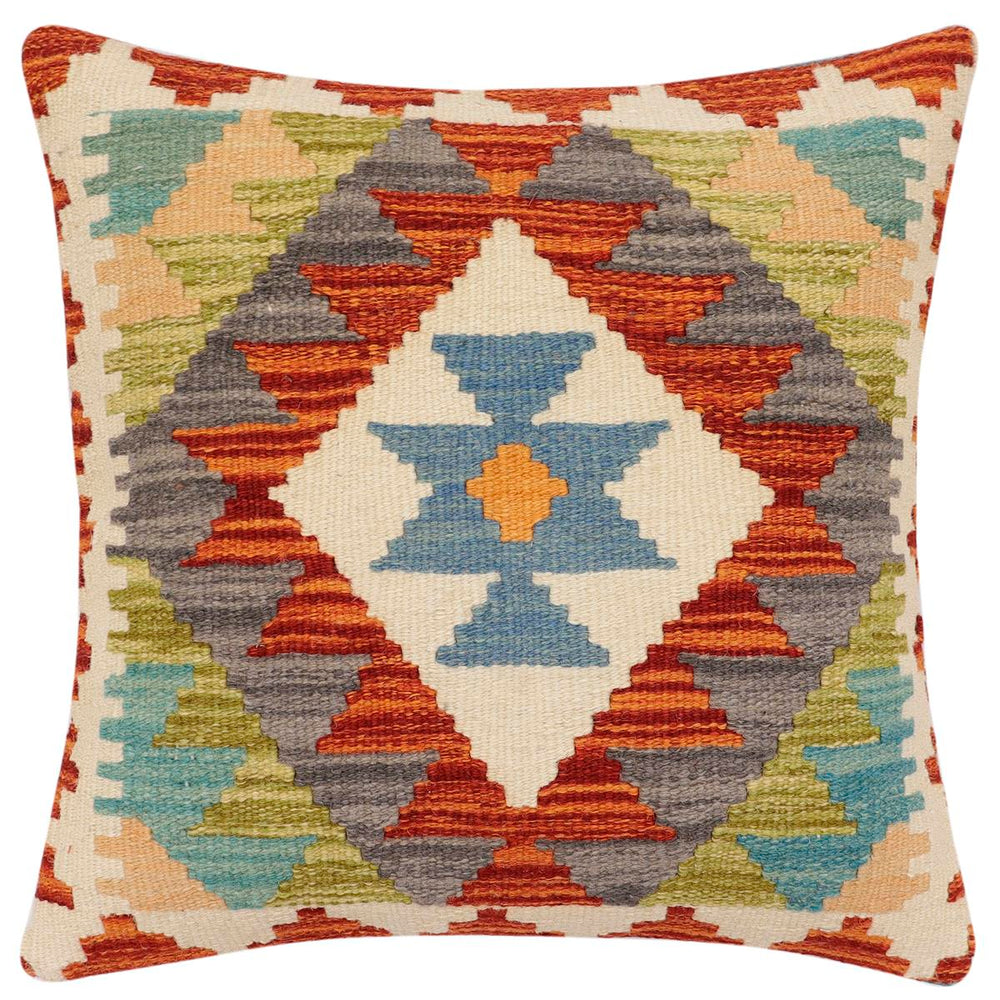 handmade Traditional Pillow Rust Blue Hand-Woven SQUARE 100% WOOL Hand woven turkish pillow2 x 2