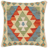 handmade Traditional Pillow Rust Blue Hand-Woven SQUARE 100% WOOL Hand woven turkish pillow2 x 2