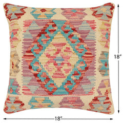 handmade Traditional Pillow Blue Rust Hand-Woven SQUARE 100% WOOL Hand woven turkish pillow2 x 2