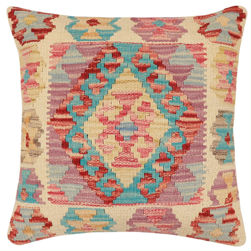 handmade Traditional Pillow Blue Rust Hand-Woven SQUARE 100% WOOL Hand woven turkish pillow2 x 2