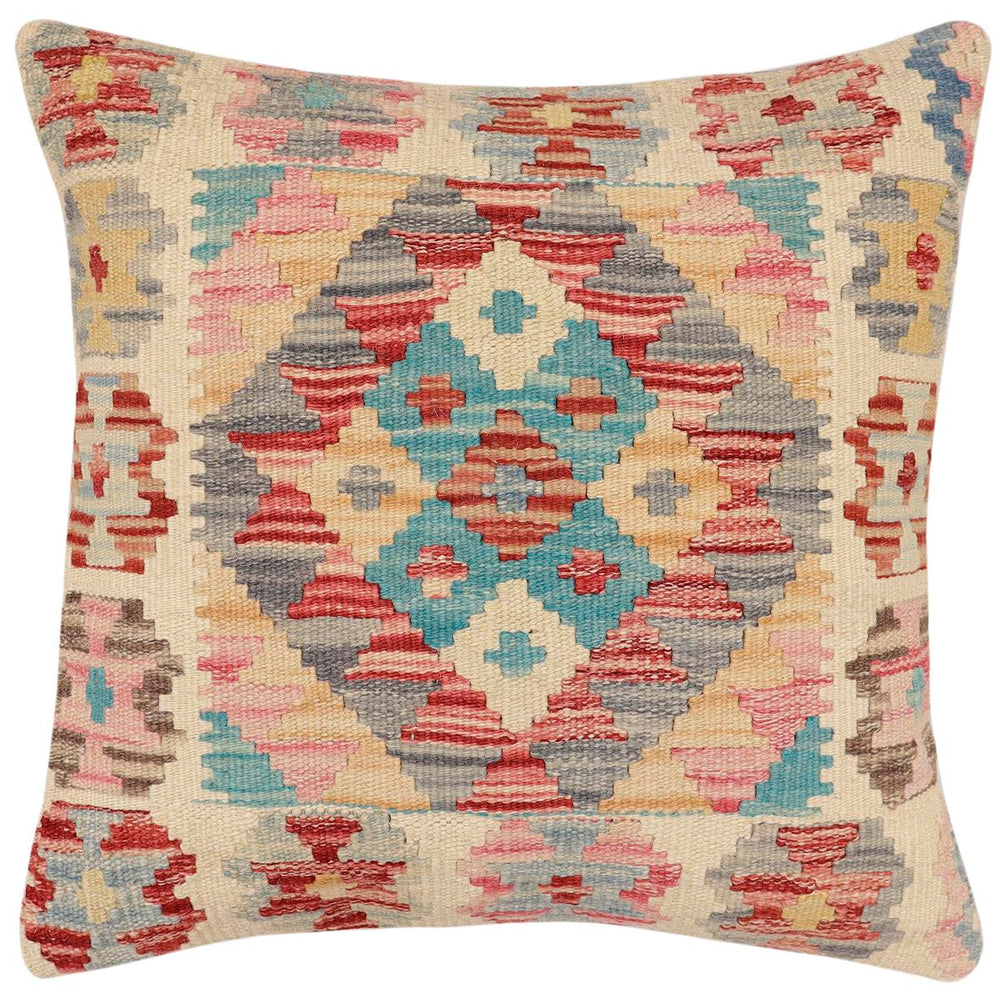 handmade Traditional Pillow Red Blue Hand-Woven SQUARE 100% WOOL Hand woven turkish pillow2 x 2