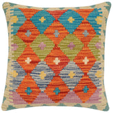 handmade Traditional Pillow Rust Blue Hand-Woven SQUARE 100% WOOL Hand woven turkish pillow2 x 2