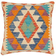 handmade Traditional Pillow Rust Blue Hand-Woven SQUARE 100% WOOL Hand woven turkish pillow2 x 2