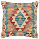 handmade Traditional Pillow Blue Red Hand-Woven SQUARE 100% WOOL Hand woven turkish pillow 2 x 2