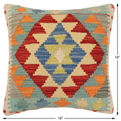 handmade Traditional Pillow Rust Blue Hand-Woven SQUARE 100% WOOL Hand woven turkish pillow2 x 2
