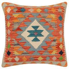 handmade Traditional Pillow Rust Blue Hand-Woven SQUARE 100% WOOL Hand woven turkish pillow2 x 2