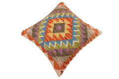 handmade Traditional Pillow Rust Blue Hand-Woven SQUARE 100% WOOL Hand woven turkish pillow 2 x 2