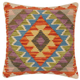 handmade Traditional Pillow Rust Blue Hand-Woven SQUARE 100% WOOL Hand woven turkish pillow 2 x 2