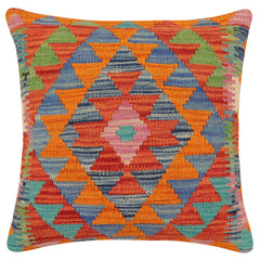 handmade Traditional Pillow Rust Blue Hand-Woven SQUARE 100% WOOL Hand woven turkish pillow2 x 2