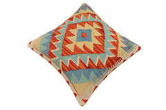 handmade Traditional Pillow Rust Blue Hand-Woven SQUARE 100% WOOL Hand woven turkish pillow 2 x 2