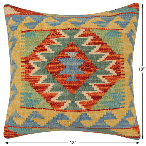 handmade Traditional Pillow Rust Blue Hand-Woven SQUARE 100% WOOL Hand woven turkish pillow2 x 2