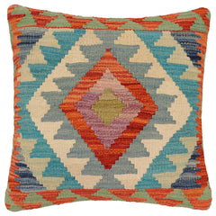 handmade Traditional Pillow Rust Blue Hand-Woven SQUARE 100% WOOL Hand woven turkish pillow2 x 2