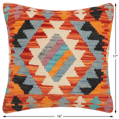 handmade Traditional Pillow Rust Blue Hand-Woven SQUARE 100% WOOL Hand woven turkish pillow 2 x 2