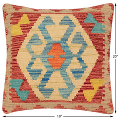 handmade Traditional Pillow Red Blue Hand-Woven SQUARE 100% WOOL Hand woven turkish pillow PILLOW
