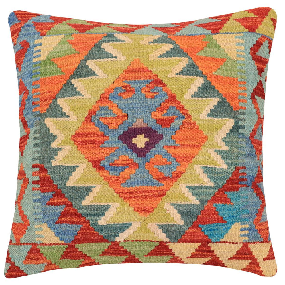handmade Traditional Pillow Rust Blue Hand-Woven SQUARE 100% WOOL Hand woven turkish pillow 2 x 2