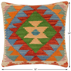 handmade Traditional Pillow Rust Blue Hand-Woven SQUARE 100% WOOL Hand woven turkish pillow2 x 2
