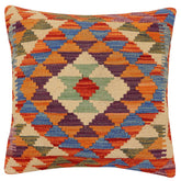 handmade Traditional Pillow Rust Blue Hand-Woven SQUARE 100% WOOL Hand woven turkish pillow 2 x 2