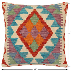 handmade Traditional Pillow Rust Blue Hand-Woven SQUARE 100% WOOL Hand woven turkish pillow2 x 2