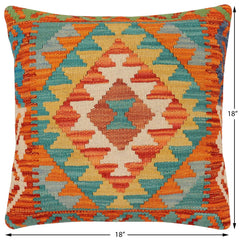 handmade Traditional Pillow Rust Blue Hand-Woven SQUARE 100% WOOL Hand woven turkish pillow2 x 2