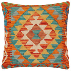 handmade Traditional Pillow Rust Blue Hand-Woven SQUARE 100% WOOL Hand woven turkish pillow2 x 2