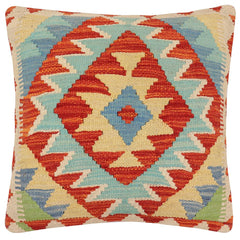 handmade Traditional Pillow Rust Blue Hand-Woven SQUARE 100% WOOL Hand woven turkish pillow2 x 2