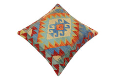 handmade Traditional Pillow Rust Blue Hand-Woven SQUARE 100% WOOL Hand woven turkish pillow 2 x 2