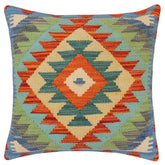 handmade Traditional Pillow Rust Blue Hand-Woven SQUARE 100% WOOL Hand woven turkish pillow 2 x 2