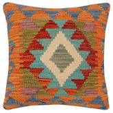 handmade Traditional Pillow Rust Blue Hand-Woven SQUARE 100% WOOL Hand woven turkish pillow 2 x 2