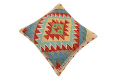 handmade Traditional Pillow Rust Blue Hand-Woven SQUARE 100% WOOL Hand woven turkish pillow PILLOW