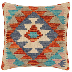 handmade Traditional Pillow Rust Blue Hand-Woven SQUARE 100% WOOL Hand woven turkish pillow 2 x 2
