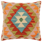 handmade Traditional Pillow Rust Blue Hand-Woven SQUARE 100% WOOL Hand woven turkish pillow 2 x 2