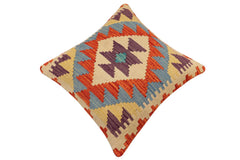 handmade Traditional Pillow Rust Blue Hand-Woven SQUARE 100% WOOL Hand woven turkish pillow 2 x 2