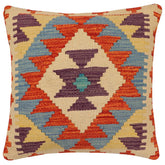 handmade Traditional Pillow Rust Blue Hand-Woven SQUARE 100% WOOL Hand woven turkish pillow 2 x 2