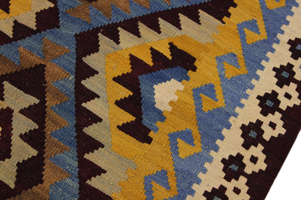 handmade Geometric Kilim Brown Blue Hand-Woven RECTANGLE 100% WOOL area rug 6 x 8