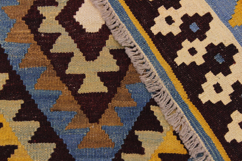 handmade Geometric Kilim Brown Blue Hand-Woven RECTANGLE 100% WOOL area rug 6 x 8
