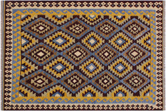 handmade Geometric Kilim Brown Blue Hand-Woven RECTANGLE 100% WOOL area rug 6 x 8