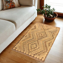handmade Geometric Kilim Gray Brown Hand-Woven RECTANGLE 100% WOOL area rug 3' x 4'