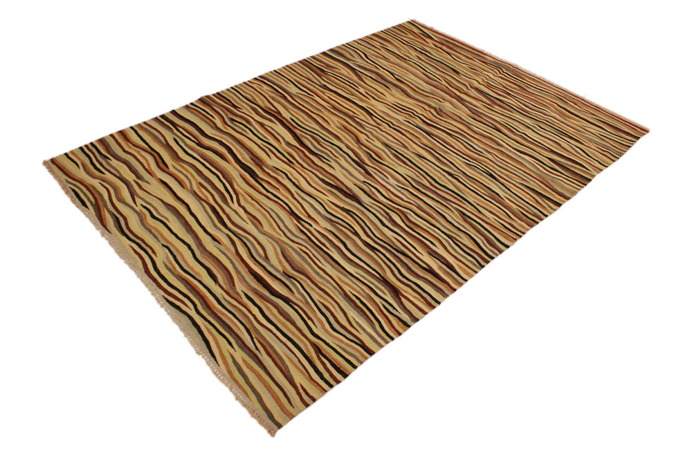 handmade Modern Kilim Beige Red Hand-Woven RECTANGLE 100% WOOL area rug 6x8