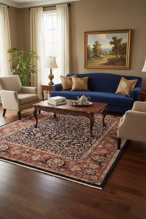 handmade Traditional Lahore Blue Brown Hand Knotted RECTANGLE 100% WOOL area rug 8' x 10'