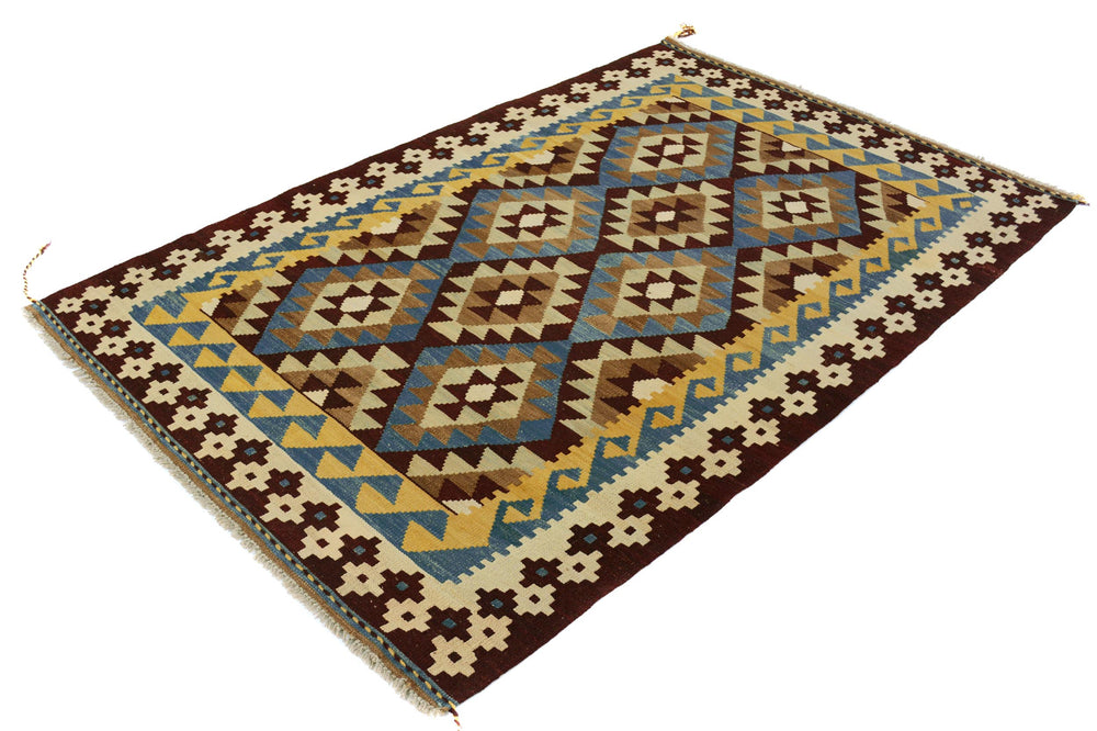 handmade Geometric Kilim Brown Beige Hand-Woven RECTANGLE 100% WOOL area rug 4 x 6