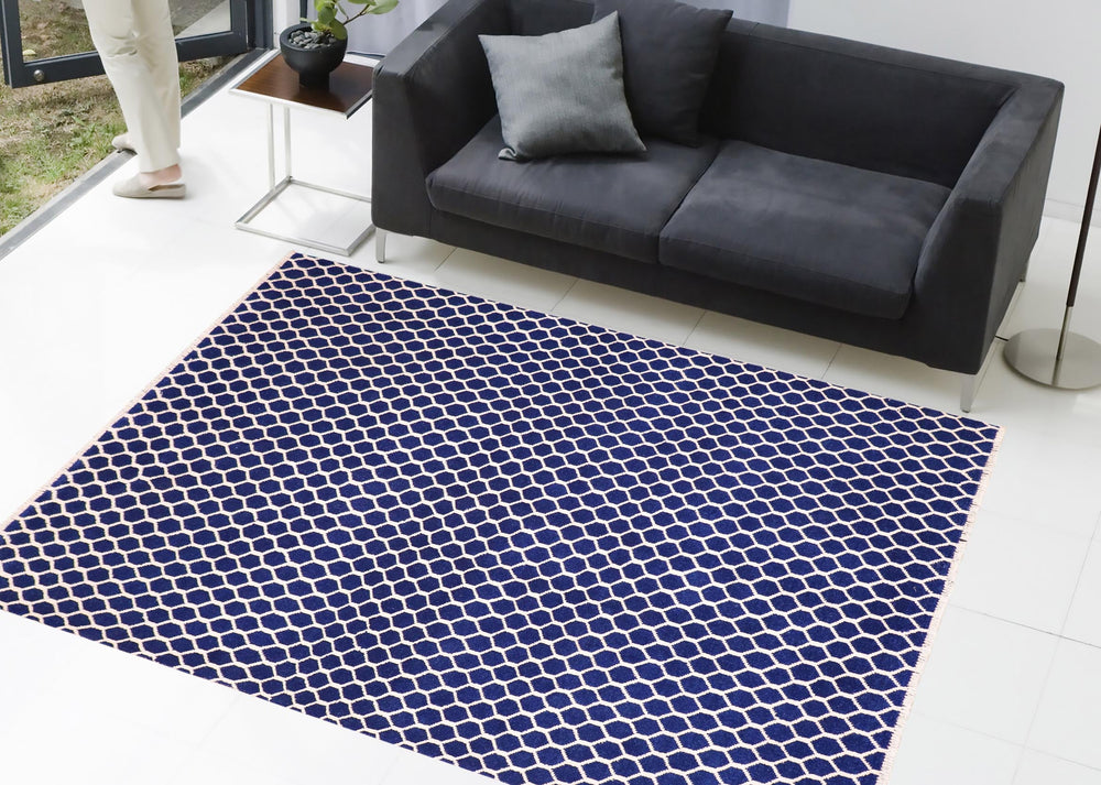 handmade Modern Modern Blue Ivory Hand Knotted RECTANGLE WOOL&VISCOU area rug 6' x 9'