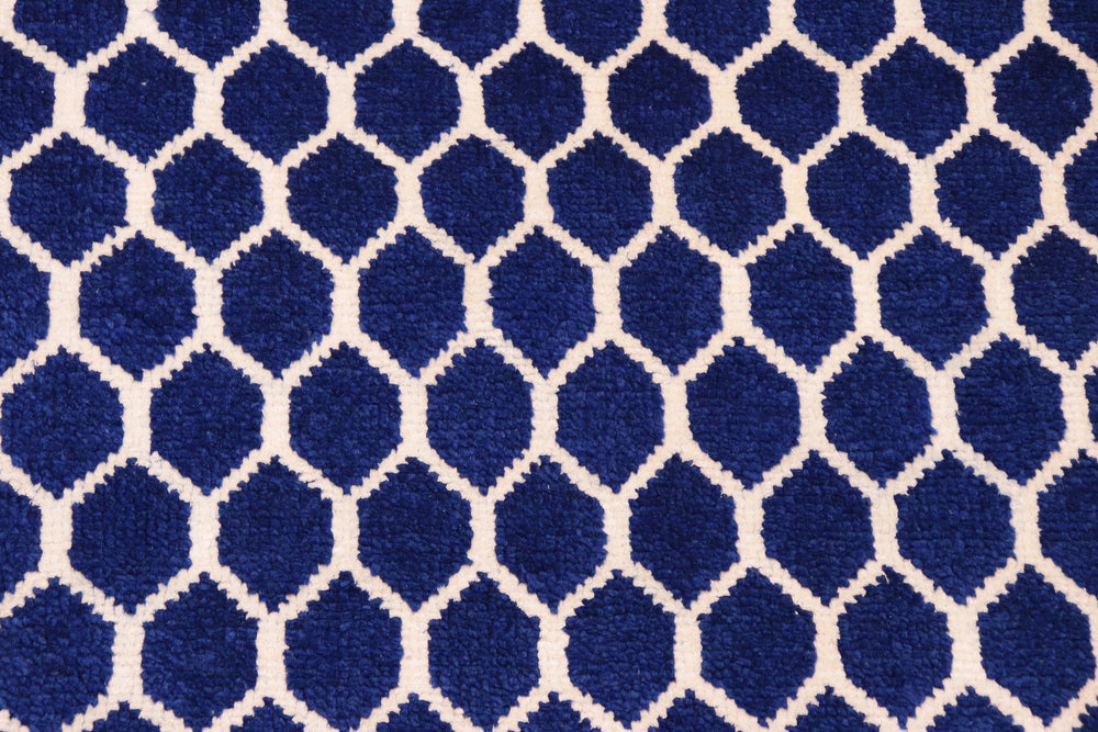 handmade Modern Modern Blue Ivory Hand Knotted RECTANGLE WOOL&VISCOU area rug 6' x 9'