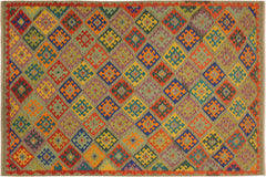 handmade Geometric Kilim Gray Blue Hand-Woven RECTANGLE 100% WOOL area rug 7 x 10