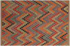 handmade Modern Kilim Brown Blue Hand-Woven RECTANGLE 100% WOOL area rug 6x8
