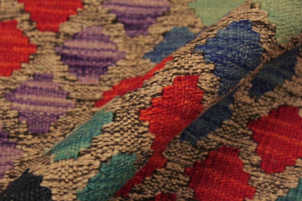 handmade Modern Kilim Brown Blue Hand-Woven RECTANGLE 100% WOOL area rug 6x8