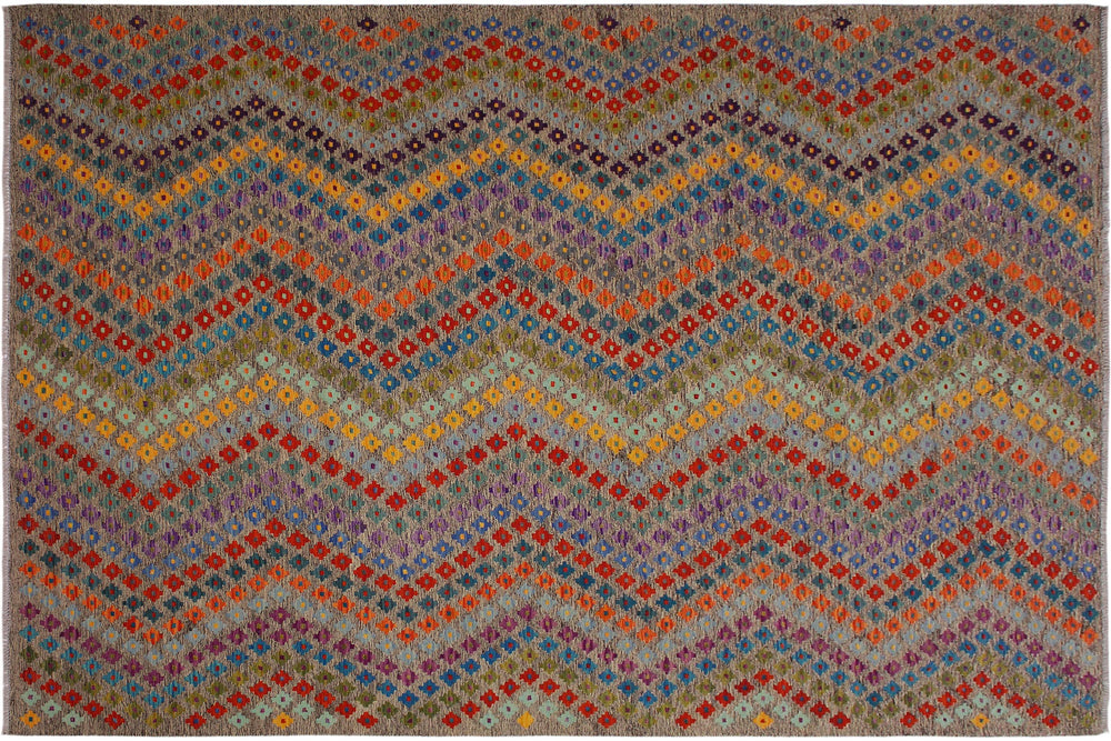 handmade Modern Kilim Grey Blue Hand-Woven RECTANGLE 100% WOOL area rug 8x11