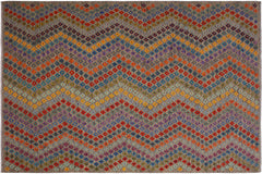handmade Modern Kilim Grey Blue Hand-Woven RECTANGLE 100% WOOL area rug 8x11