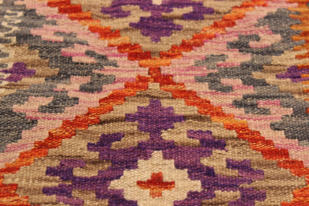 handmade Geometric Kilim Rust Green Hand-Woven RECTANGLE 100% WOOL area rug 3' x 5'