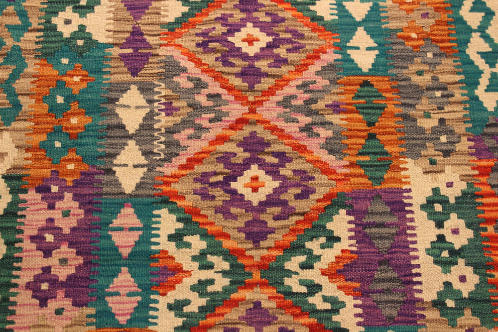 handmade Geometric Kilim Rust Green Hand-Woven RECTANGLE 100% WOOL area rug 3' x 5'